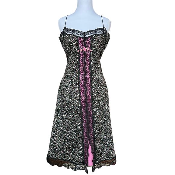 Betsey Johnson Dresses & Skirts - Vintage Betsey Johnson Floral Lace Slip Dress Pink Corset Detail Size 8 Y2K